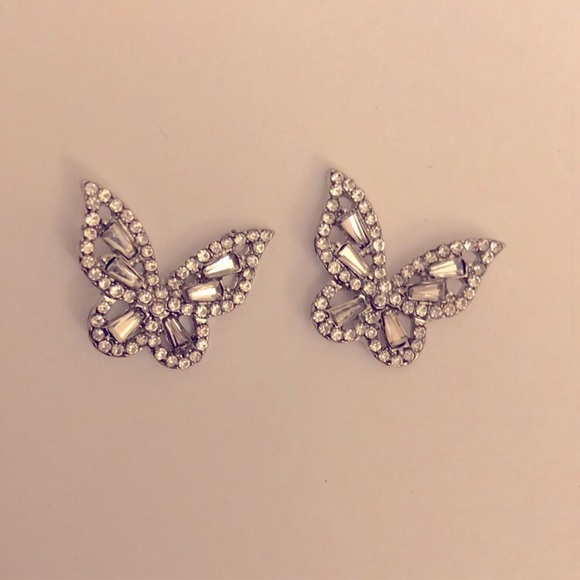 Silver + Cubic Zirconia Crystal Butterfly Earrings - Picture 2 of 4
